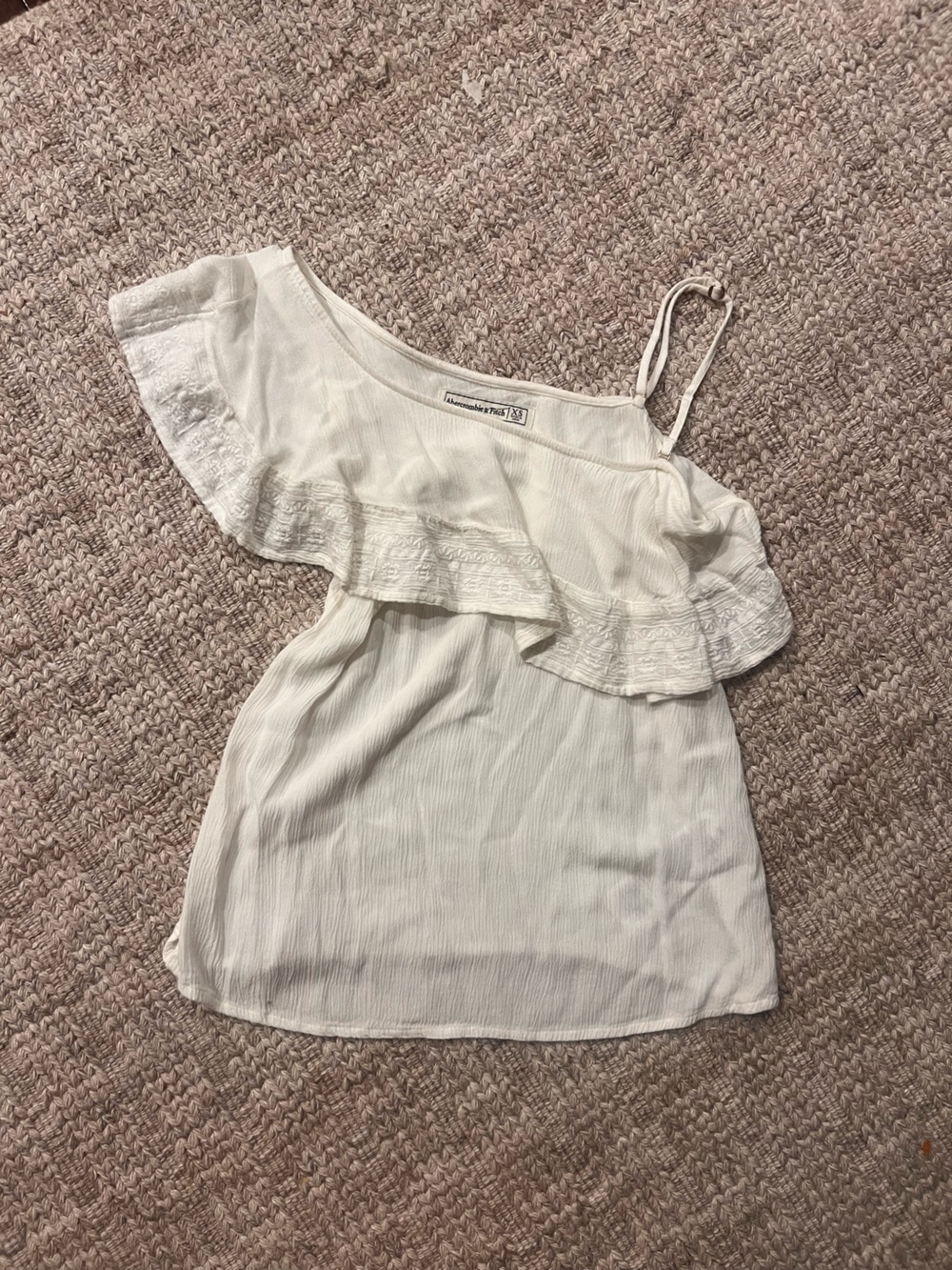 Abercrombie & Fitch White Ruffle-Trim Spaghetti Strap Tank